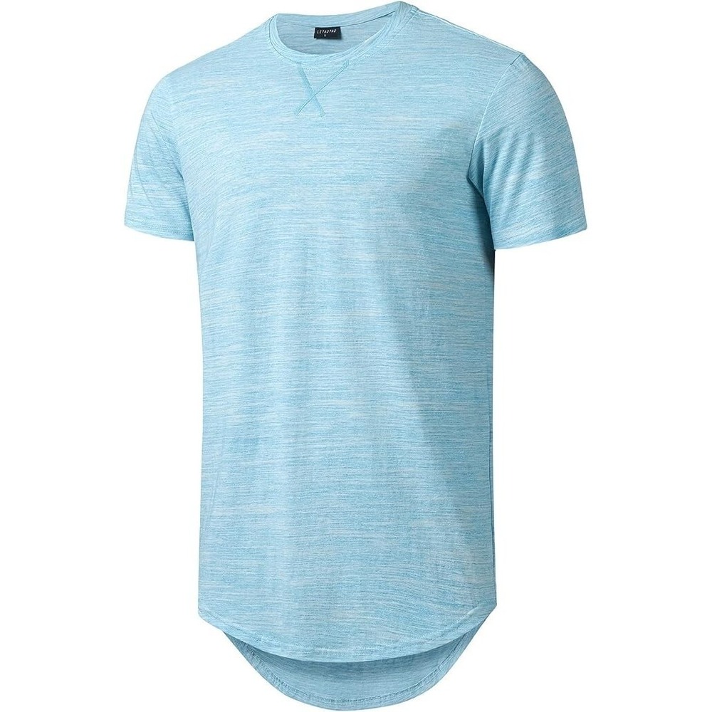 Letaotao Mens Longline Gym Muscle Hipster T-Shirt - Blue/Green 4XL Big & Tall